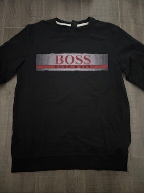 Hugo Boss Black Crewneck Sweatshirt with Red Logo Stripe